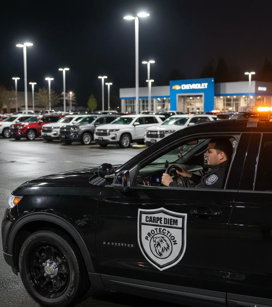 Carpe Diem Protection security patrol vehicle providing nighttime mobile security services