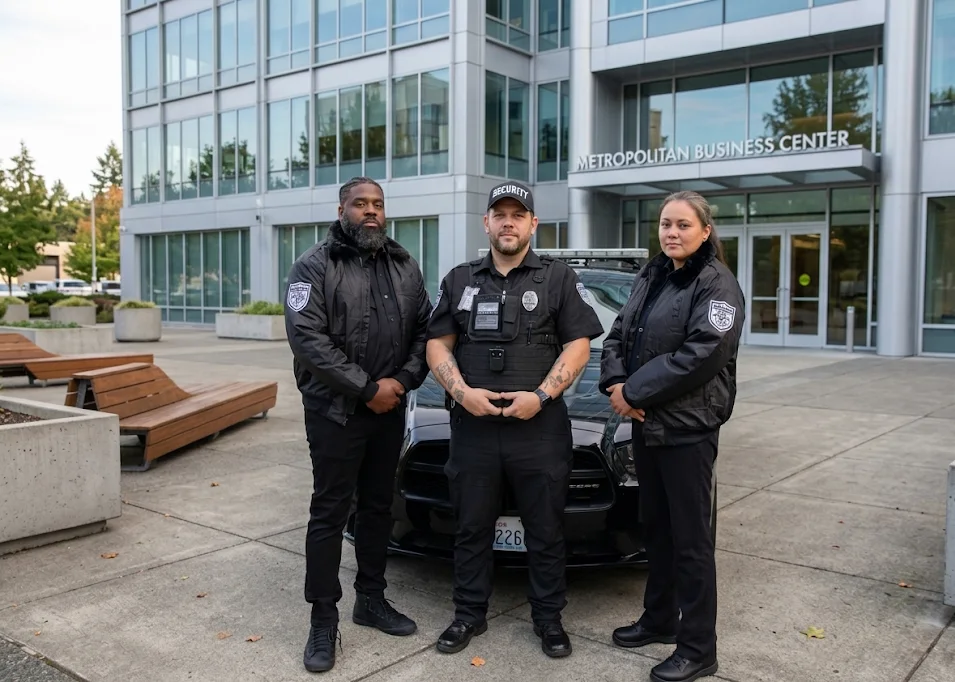 Carpe Diem Protection security team providing professional security services outside a commercial building